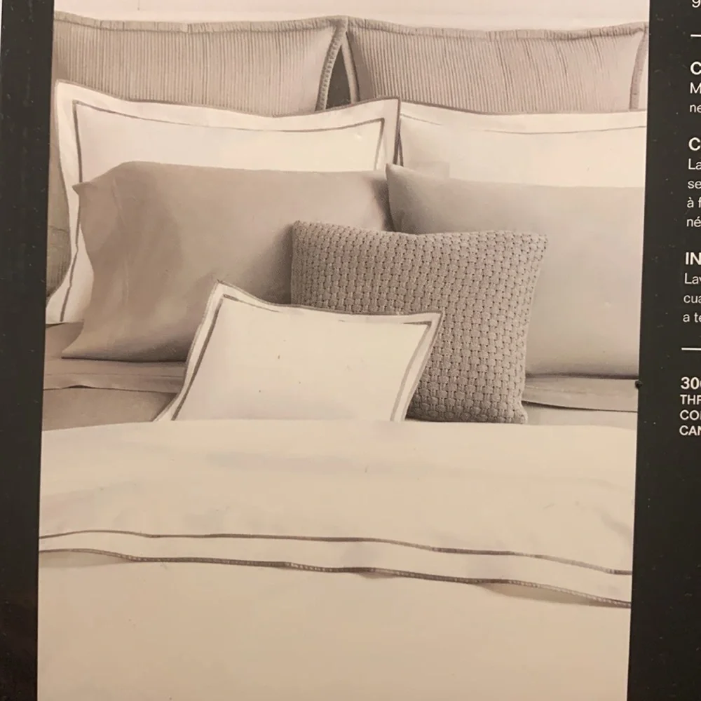 Ralph Lauren Spencer Sateen Duvet Cover F/Q White NWT Sage Trim 300TC $335